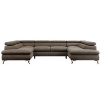 WOHNLANDSCHAFT PEDRO U Velvet Braun - Schwarz/Braun, Textil/Metall (346/76/208cm) - MKS