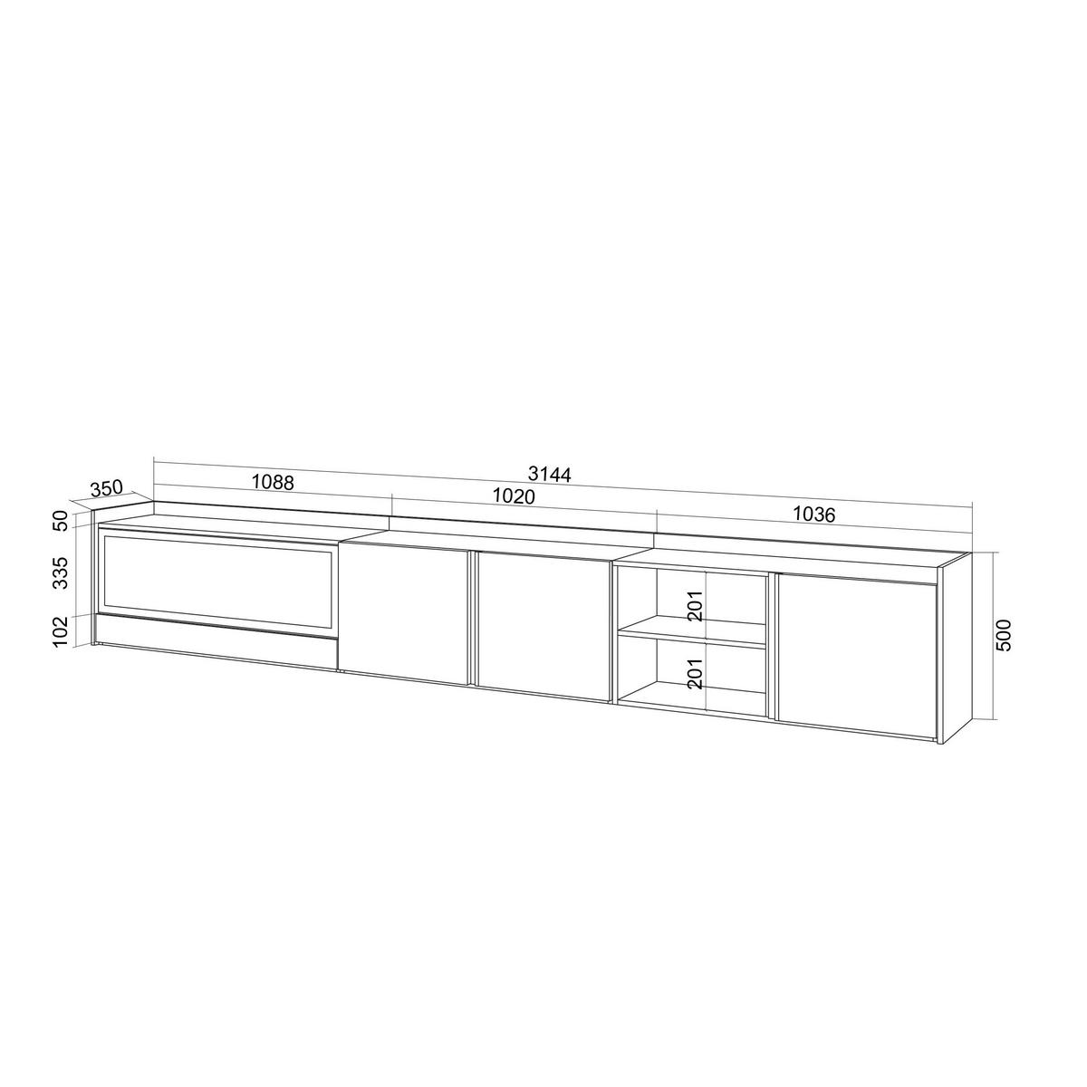 LOWBOARD, Weiß und Eiche, 315/35/50cm, Kamin mit Feuereffekt XXL - Weiß, Holzwerkstoff (315/50/35cm) - Skraut Home
