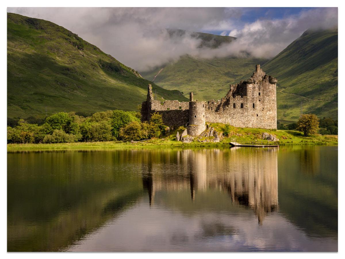 FOTOTAPETE Burgruine Kilchurn See Landschaft 3D 400x280 - Beige/Braun, Papier (400/280cm) - Muralo