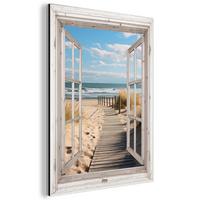 METALLBILD Fenster - Meer - Küste - Natur - Ausblick - Strand - Wattenmeer 30x40 cm - Beige, Metall (30/40cm) - MuchoWow