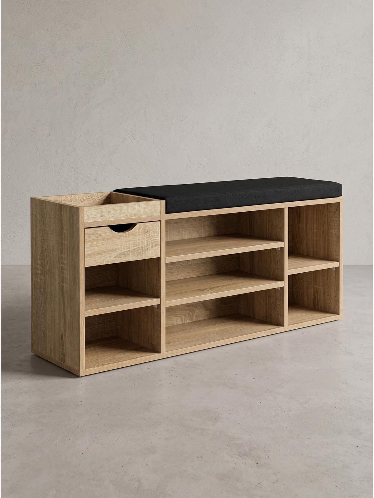 GARDEROBENBANK CARTAGENA, Stoff, Sonoma, 100 x 30 x 45 cm - Hellbraun/Schwarz, Holzwerkstoff/Textil (100/45/30cm) - KADIMA DESIGN
