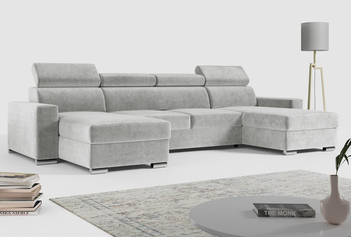 WOHNLANDSCHAFT FOX U Grau - Velvet - Silberfarben/Grau, Kunststoff/Textil (306/98/168cm) - MKS