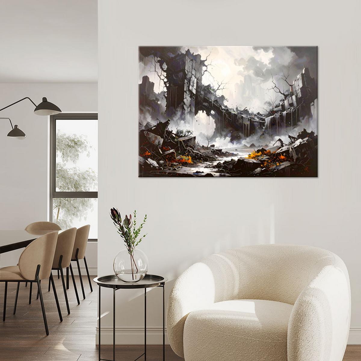 LEINWANDBILD, Ruinen Gebäude Trümmer Schwarz-Weiß - Grau, Textil (120/80cm) - Feeby