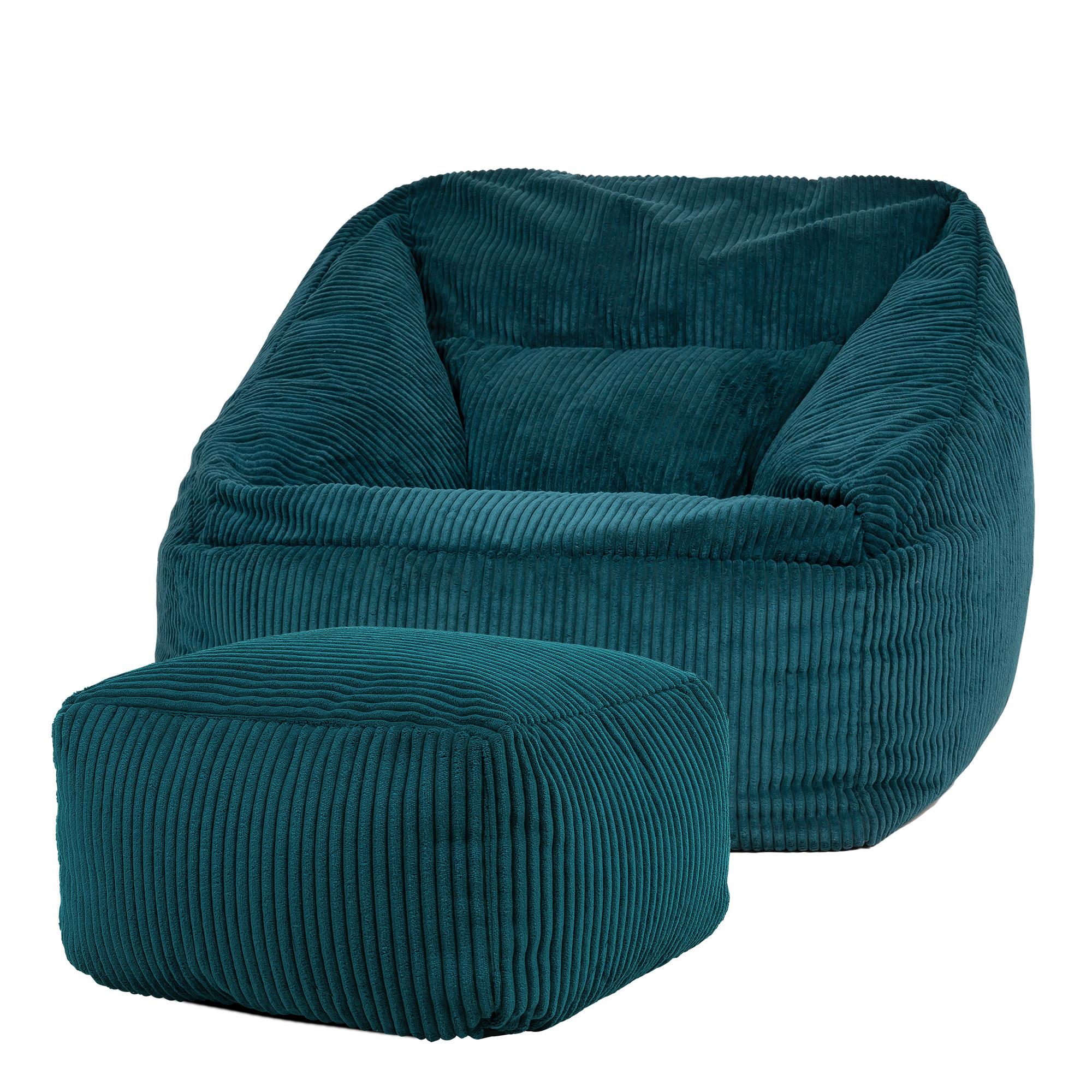 SITZSACK Cord Sessel Natalia mit Hocker - Grün, Textil (97/73/84cm) - icon