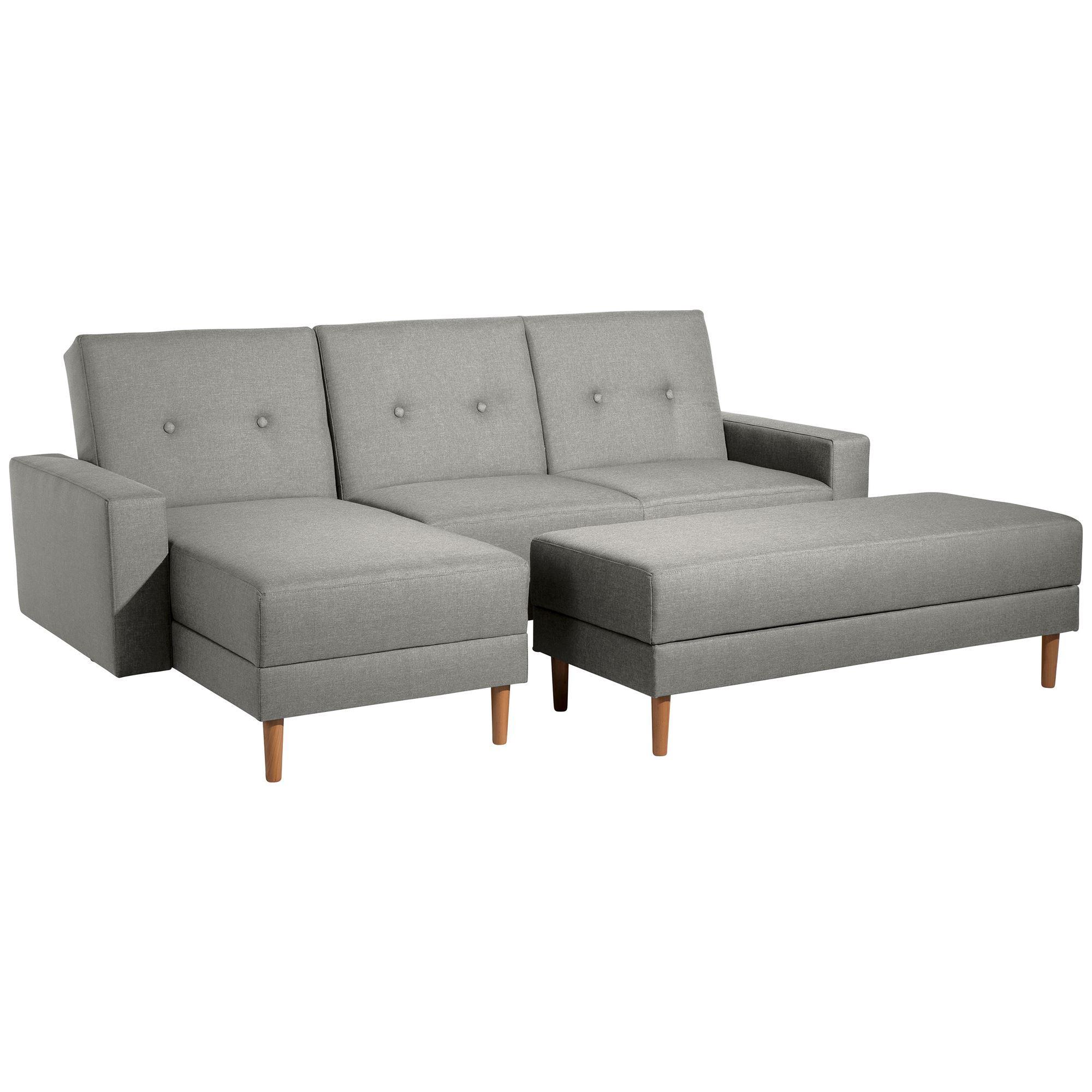 FUNKTIONSSOFA mit Hocker Kattie Flachgewebe hellgrau - Hellgrau, Kunststoff (144/230cm) - 58aufmkessel