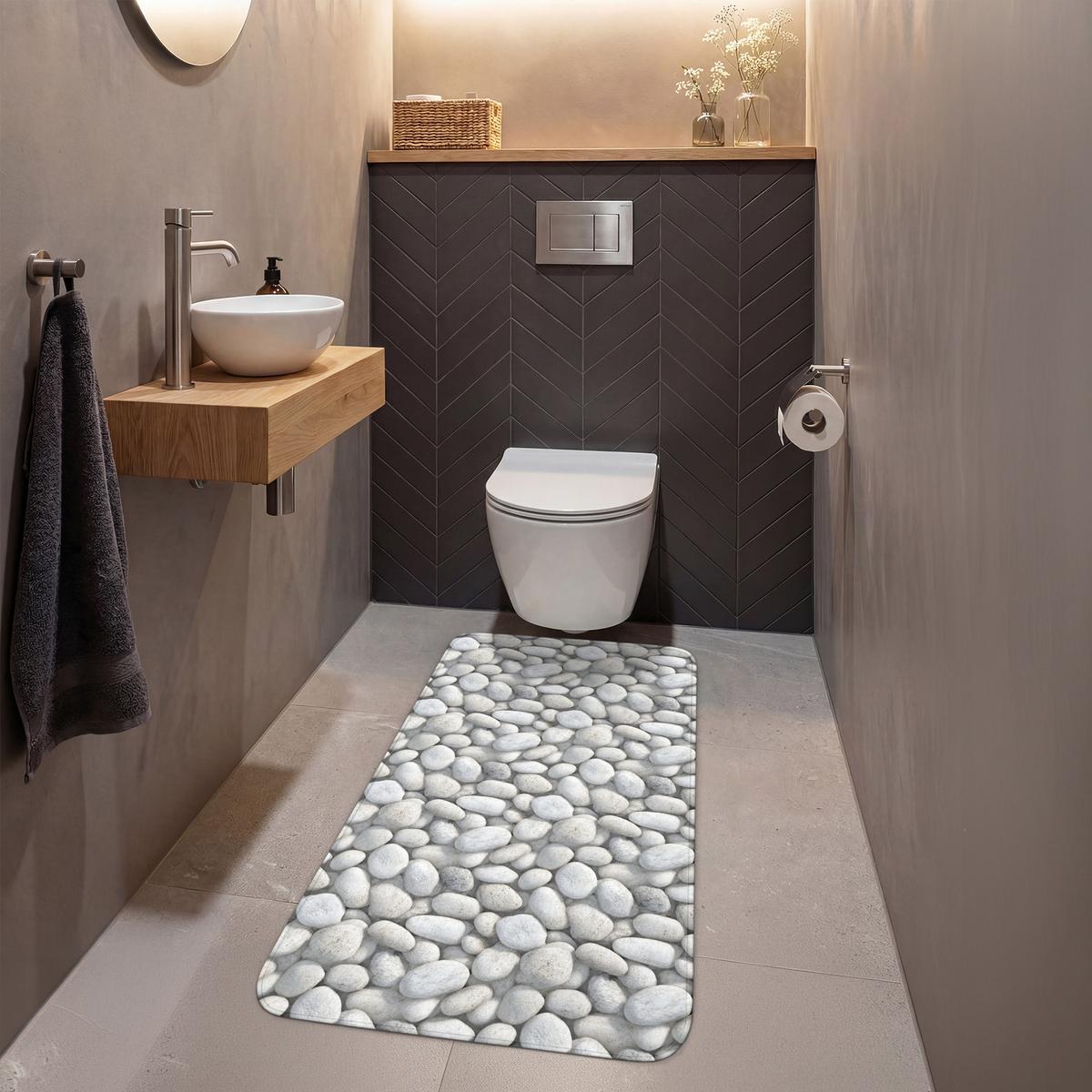 WC-VORLEGER Steine - Grau - Oval Toilettenvorleger 60x120 cm - Hellgrau, Textil (60/1cm) - OnlyWow