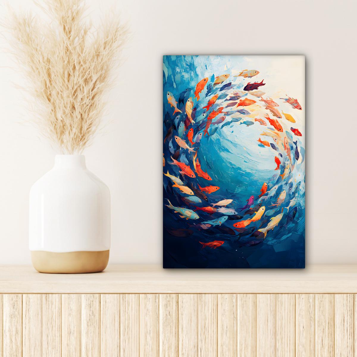 LEINWANDBILD Meer - Fische - Bunt - Dynamisch Deko Wohnzimmer 20x30 cm - Hellblau, Textil (20/30cm) - MuchoWow