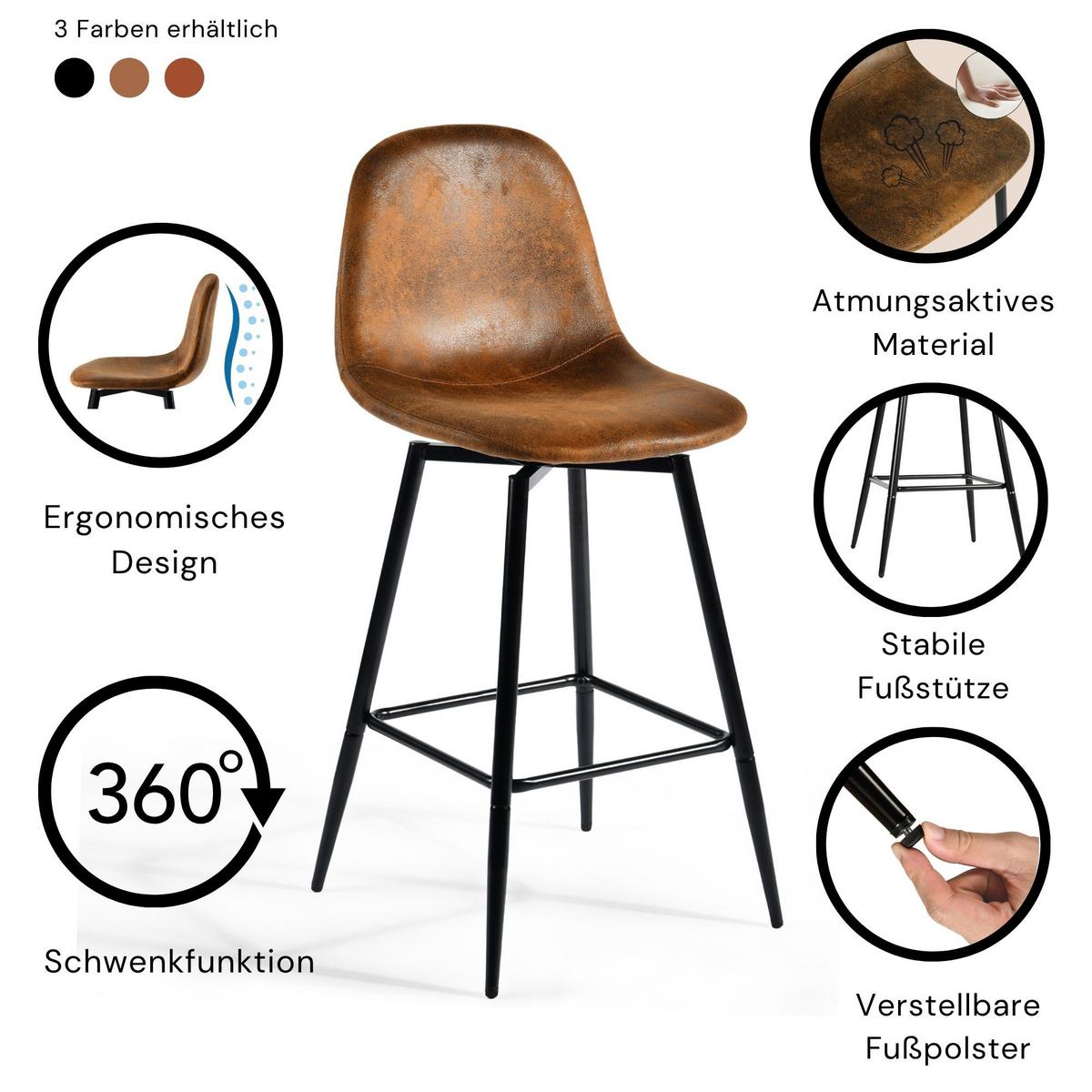 BARHOCKER Drehbare 2er-Set H67 CM - Schwarz/Braun, Textil/Metall (42/97/47cm) - Urban Meuble