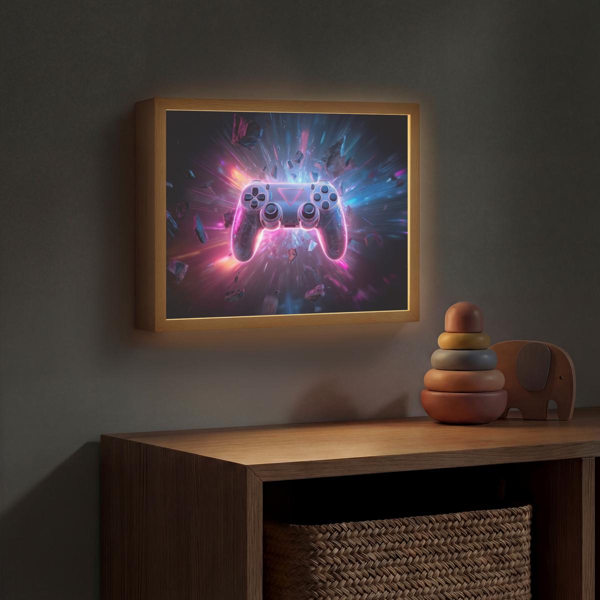 NACHTTISCHLAMPE MIT AKKU Controller - Neon - Explosion - Abstrakt 40x30 cm - Violett, Holzwerkstoff (8/40/30cm) - OnlyWow