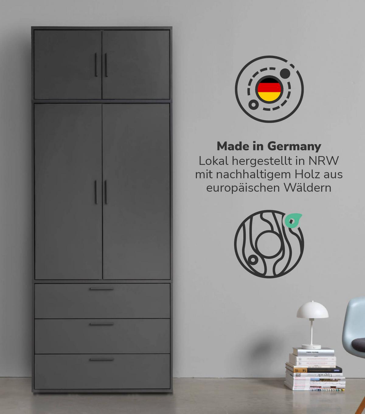 KLEIDERSCHRANK Der Grenzenlose - Anthrazit, Holzwerkstoff (90/234/58cm) - Mokebo