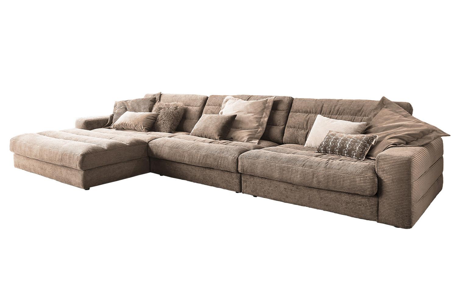 ECKSOFA XL LANA Taupe Cord - Taupe/Schwarz, Textil (416/205cm) - KAWOLA