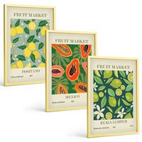 BILDER SET 3er Set - 40x60 cm Goldrahmen - Fruchtige Zitronen- und Papayamuster - Goldfarben, Kunststoff (40/60cm) - TULUP