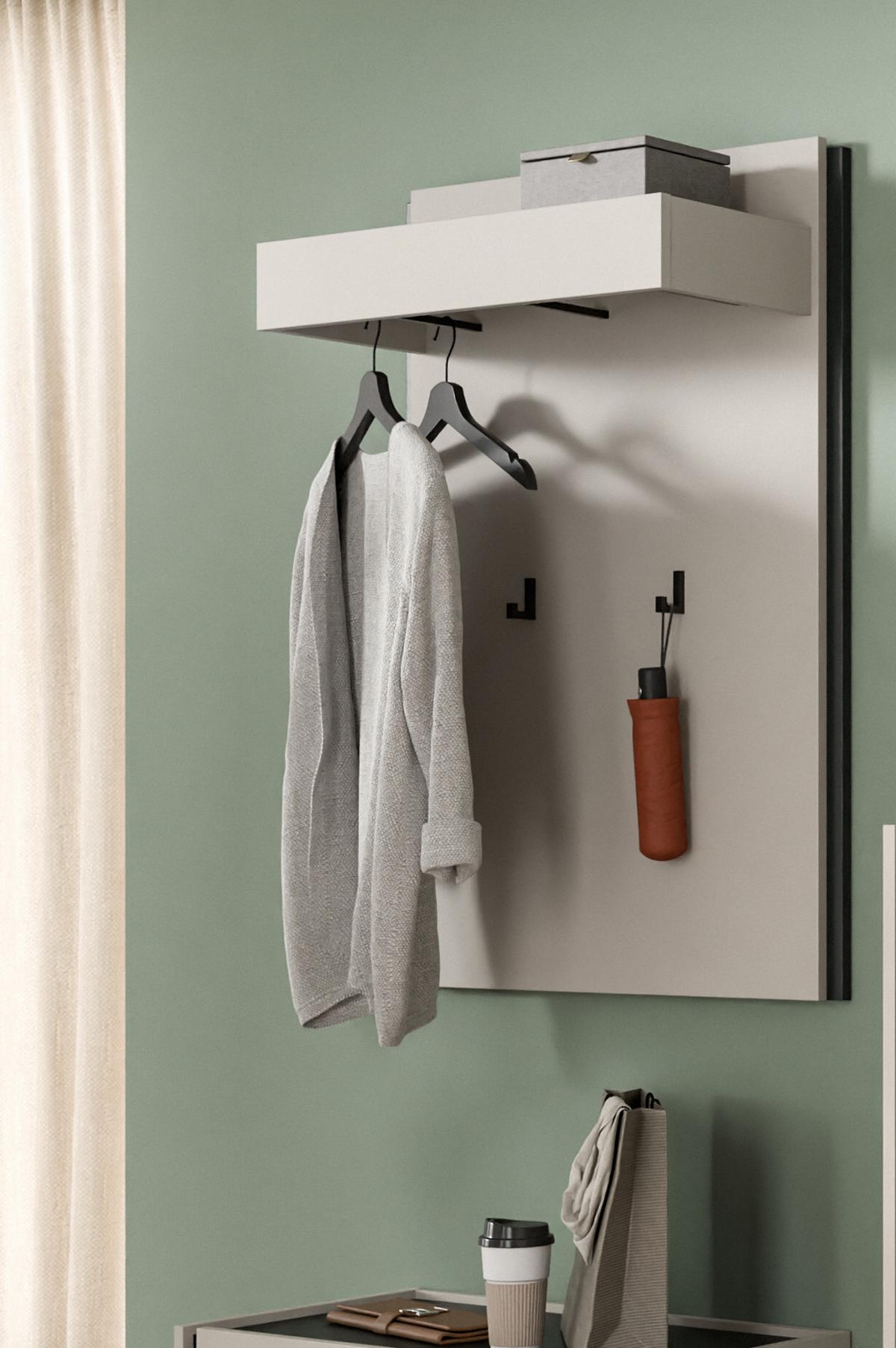 GARDEROBENPANEEL Kaschmir 75 x 106 cm, Wandgarderobe mit Kleiderstange - Kaschmir/Schwarz, Holzwerkstoff (75/106/30cm) - Inn.Furn