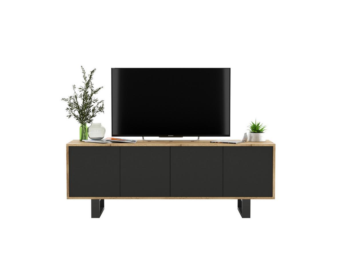 TV-SCHRANK Apollo2 Eiche wotan Schwarz Matt mit Metallbeinen 150 cm - Schwarz, Holzwerkstoff/Metall (150/53/35cm) - Meble Lindner