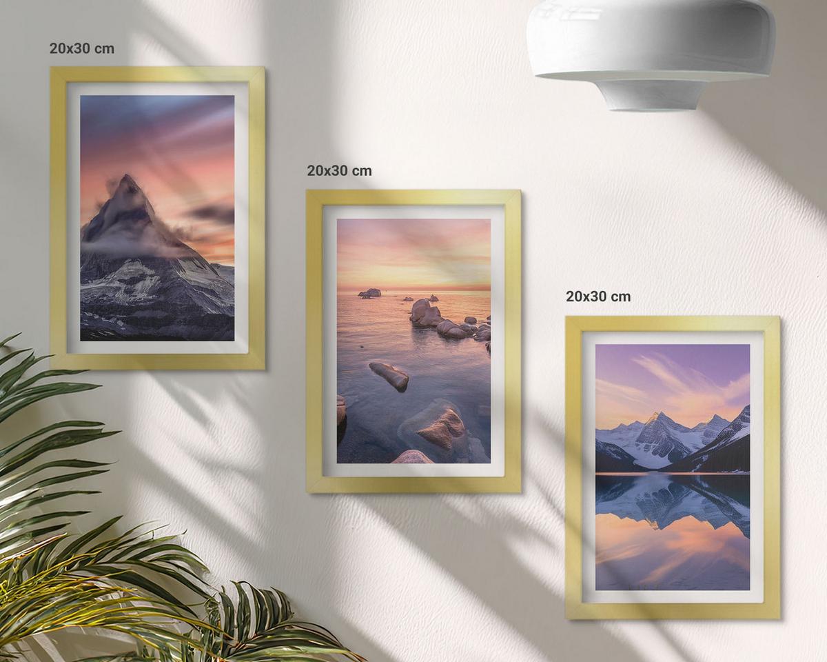 BILDER SET 3er Set - 20x30 cm Goldrahmen - Berglandschaft, See, Westen - Goldfarben, Kunststoff (20/30cm) - TULUP