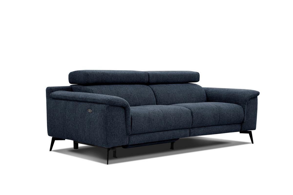 RELAXSOFA FIERO 3-Sitzer mit 1 Relaxfunktion, dunkelblau - Schwarz/Dunkelblau, Holzwerkstoff/Textil (212/82/103cm) - Wozimo