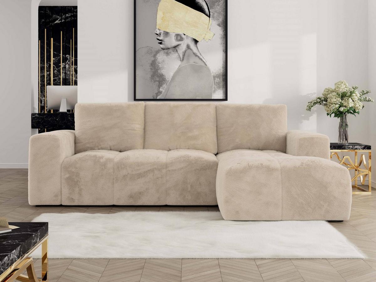 ECKSOFA MONIVA Creme Plüsch - Rechts - Creme/Schwarz, Textil (266/164cm) - MKS
