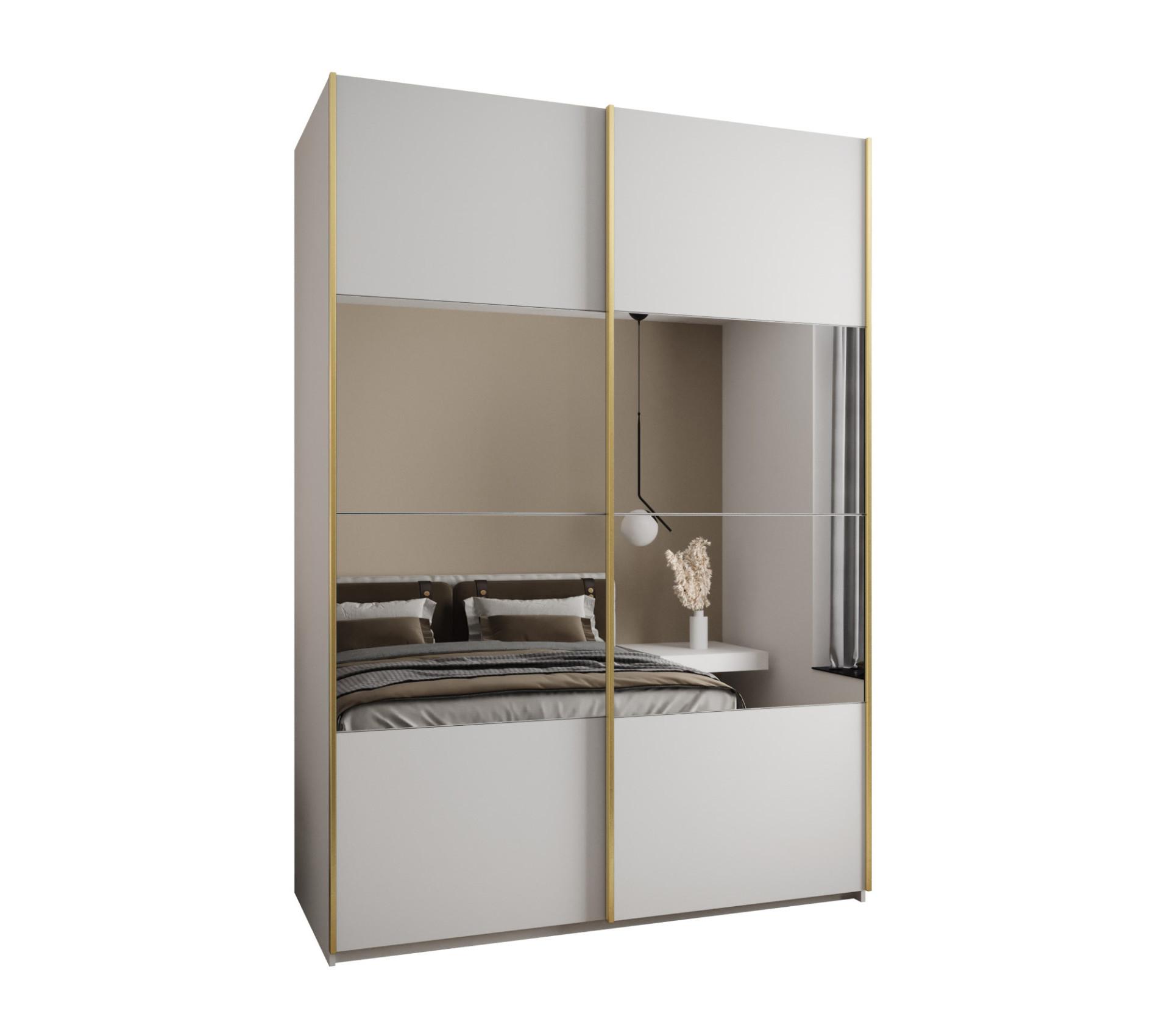 SCHWEBETÜRENSCHRANK 245,5/180/64 2-türig - Goldfarben/Weiß, Holz/Metall (180/245/64cm) - Abiks Möbel