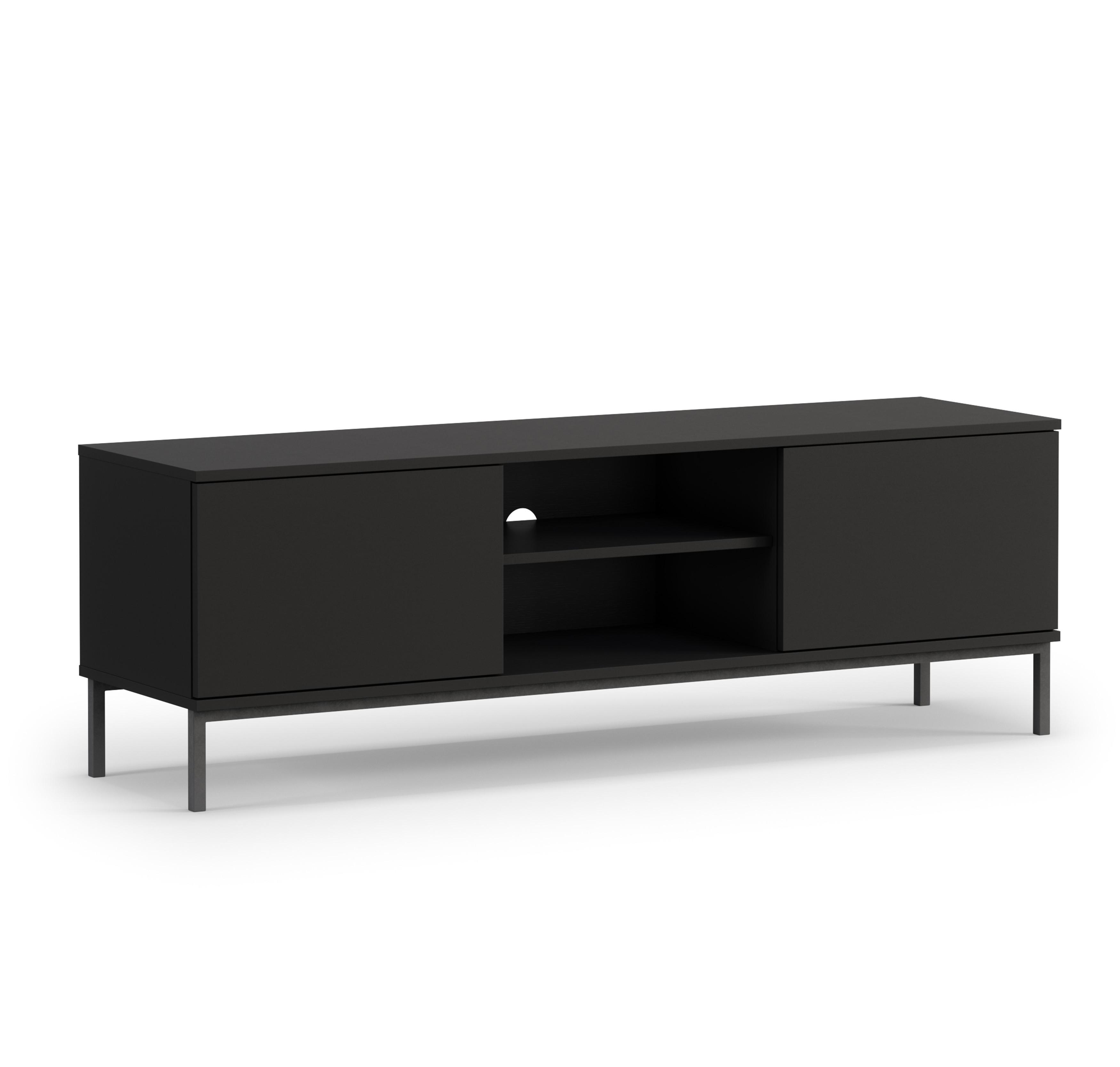 LOWBOARD Queba 2T Schwarz 150/50/41 cm – schwarzer TV Schrank breit - Schwarz, Holzwerkstoff (150/50/41cm) - AX Living