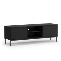 LOWBOARD Queba 2T Schwarz 150/50/41 cm – schwarzer TV Schrank breit - Schwarz, Holzwerkstoff (150/50/41cm) - AX Living