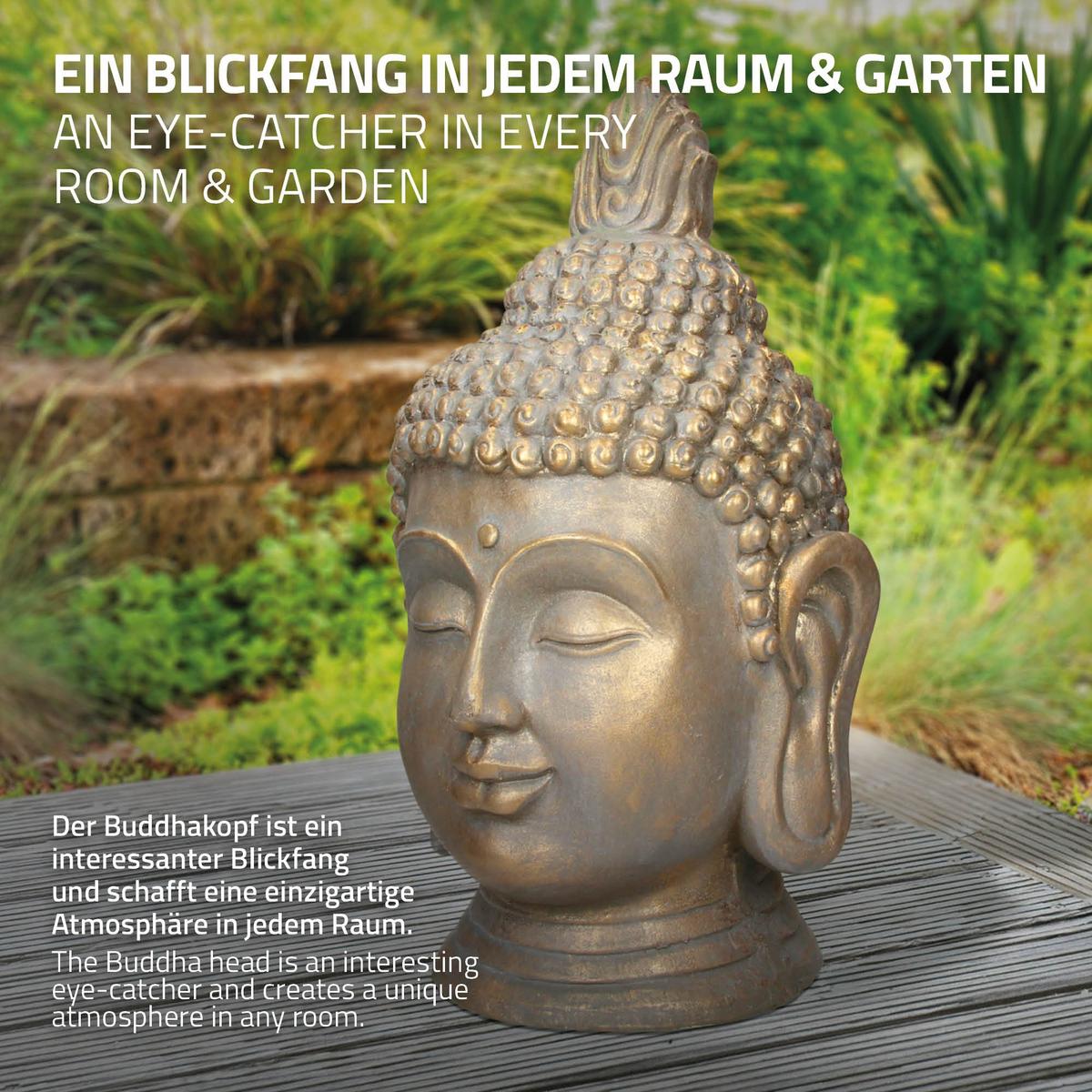 BUDDHA KOPF STATUE 53 cm Bronzeoptik aus Polyresin - Bronzefarben, Kunststoff (29/53/31cm) - ECD-Germany