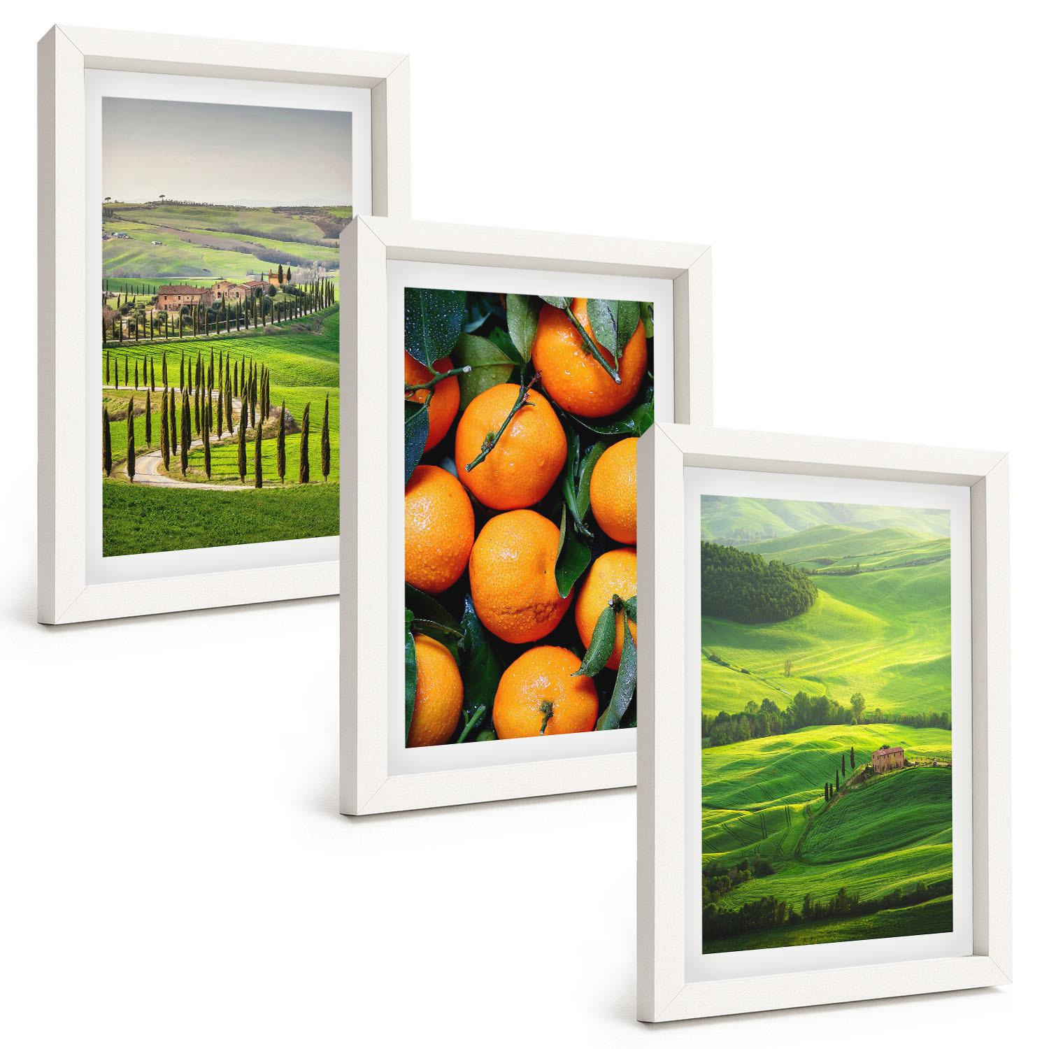 BILDER SET 3er Set - 20x30 cm Weißer Rahmen - Italienische Landschaft mit Orangen - Weiß, Kunststoff (20/30cm) - TULUP