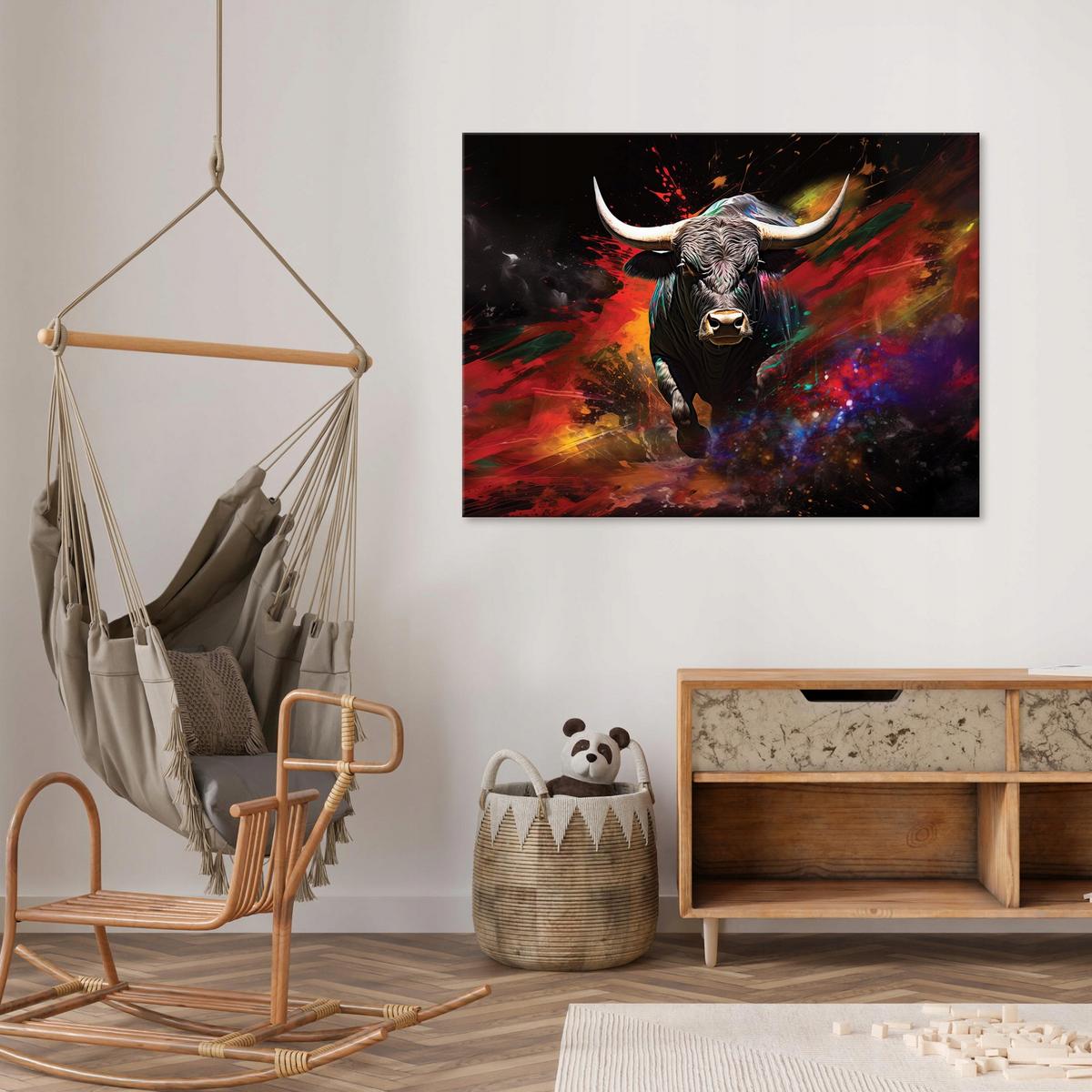 LEINWAND BILDER Abstrakt Stier 60x40 - Multicolor, Holzwerkstoff (60/40cm) - Wallarena