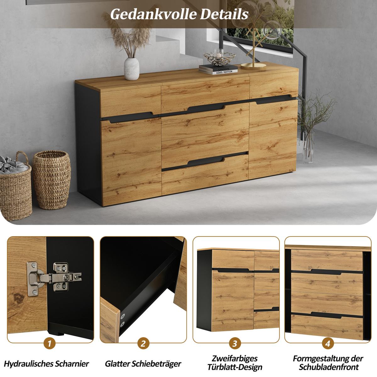 SIDEBOARD 160x80 cm in Holzoptik & Schwarz - Sonoma Eiche, Holzwerkstoff (160/80/40cm) - Urban Meuble