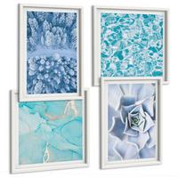 BILDER SET 4er Set - 50x50 cm & 40x60 cm Weißer Rahmen - Winterwald-Blaublume - Weiß, Kunststoff (50/50cm) - TULUP