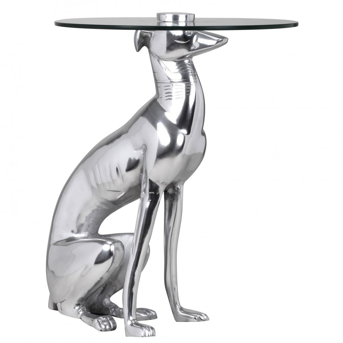 BEISTELLTISCH – Aluminium Silber Figur Hund - Silberfarben, Glas/Metall (40/40/50cm) - KADIMA DESIGN