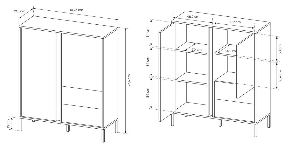 HIGHBOARD Donna in Beige 103/123/40 cm - Beige/Schwarz, Holzwerkstoff/Metall (103.3/123.4/39.5cm) - WFL GROUP