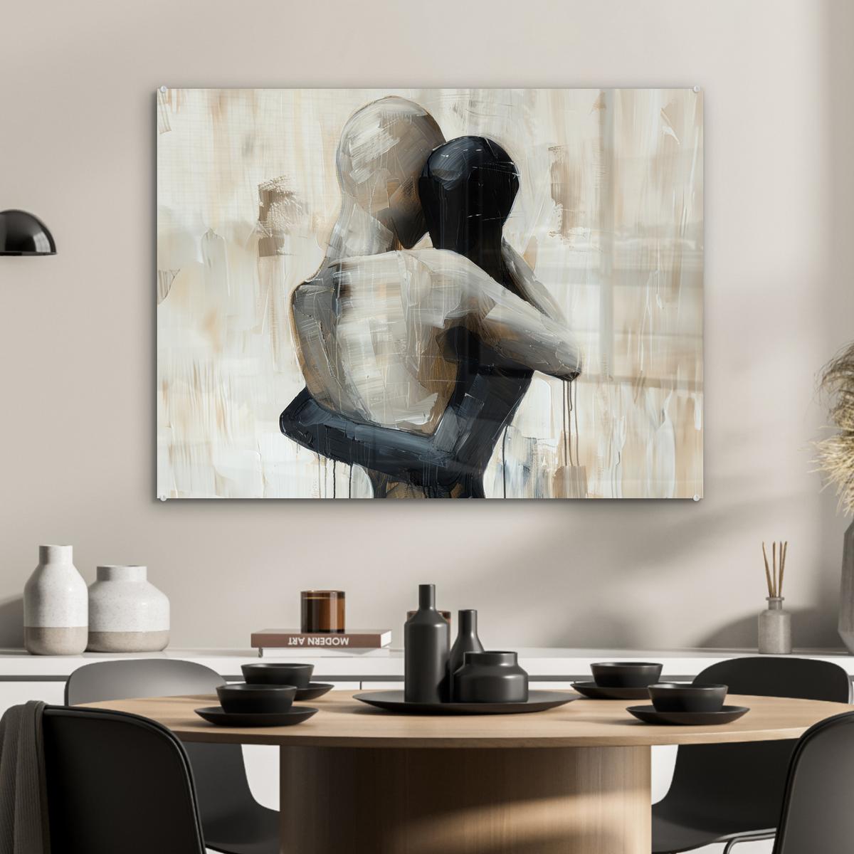 ACRYLGLASBILD Abstrakt - Liebe - Schwarz und weiß - Modern 80x60 cm - Schwarz, Glas (80/60cm) - MuchoWow