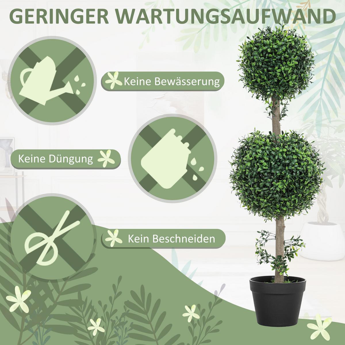 KÜNSTLICHER Buchsbaum 2er-Set groß 91,6 cm künstliche Pflanzen im Topf - Grün, Kunststoff (91.6cm) - HOMCOM
