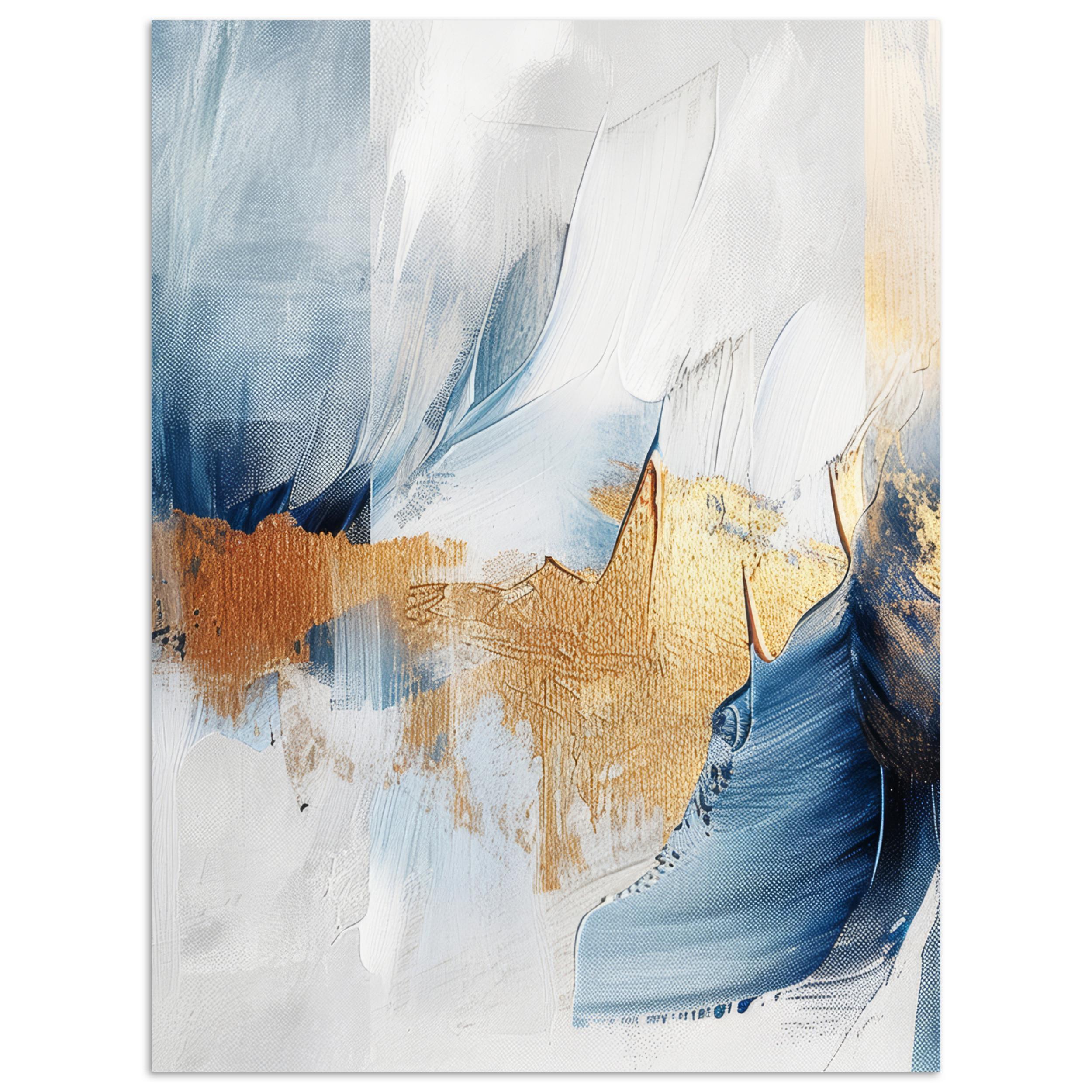 POSTER Gold - Blau - Aquarell - Kunst - Modern Wandbilder 30x40 cm - Hellblau, Papier (30/40/0.1cm) - MuchoWow