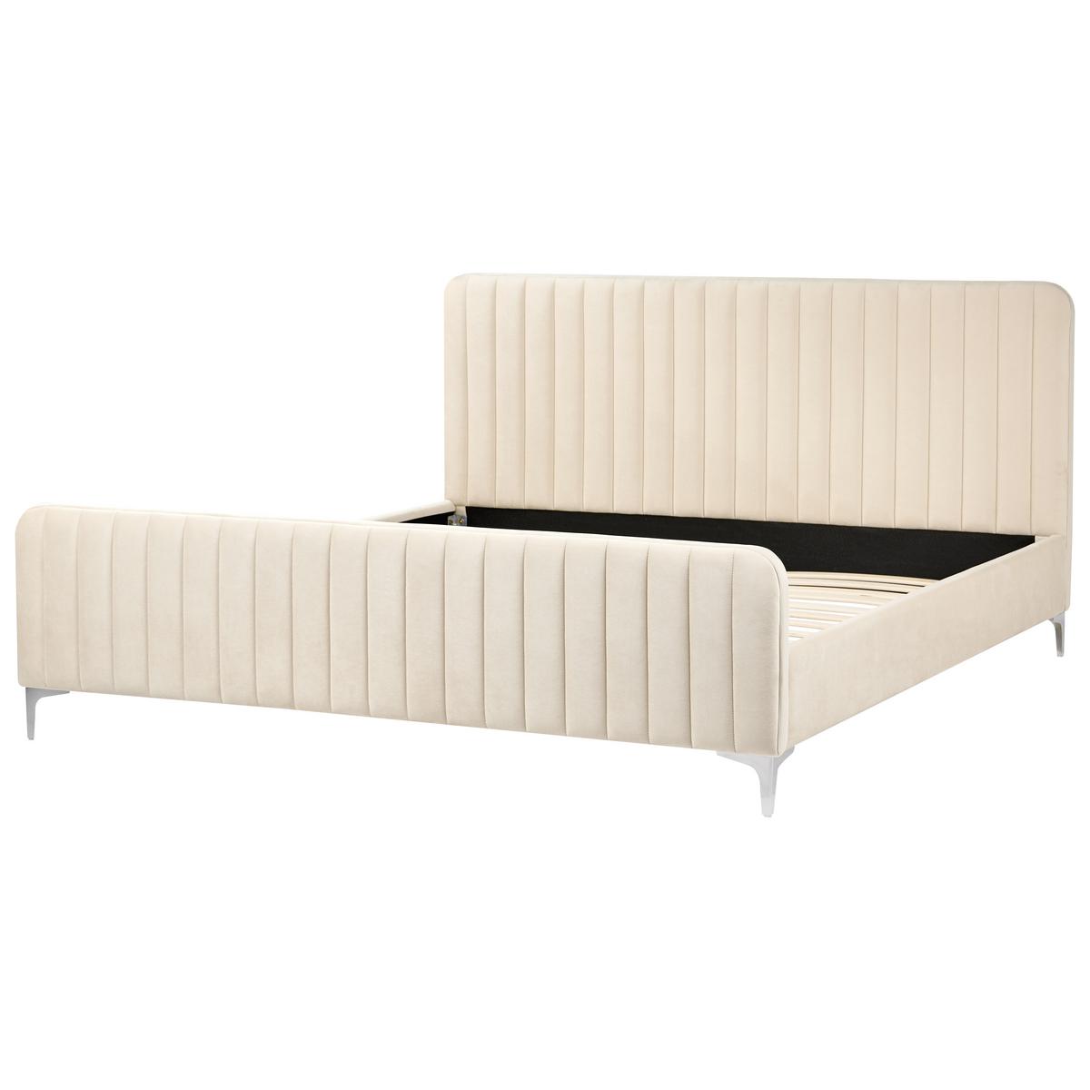 BETT mit Lattenrost 180/200 cm Samtstoff Hellbeige Lunan - Beige, Textil (180/200cm) - Beliani