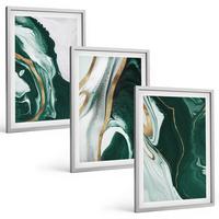 BILDER SET 3er Set - 40x60 cm Silberner Rahmen - Abstrakte grüne Farbmuster - Silberfarben, Kunststoff (40/60cm) - TULUP