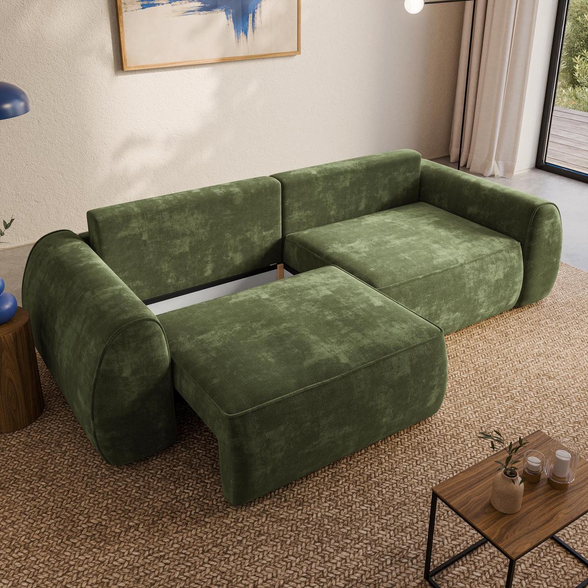 BETTSOFA ZEFEO Grün Chenille-Stoff mit Schlaffunktion - Grün, Textil (264/96/106cm) - MASSENO