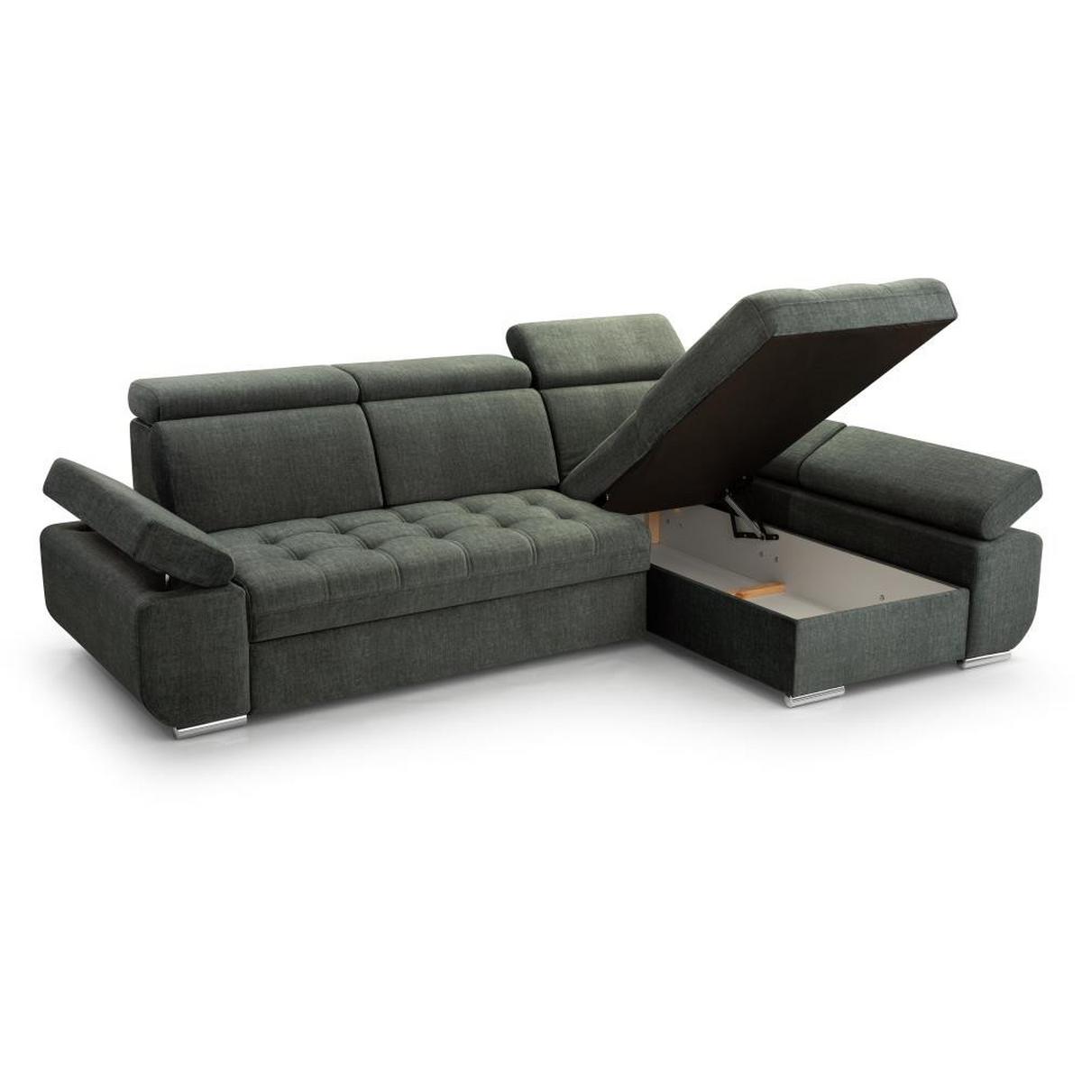 ECKSCHLAFSOFA Bianca dunkelgrau rechts - Chromfarben/Dunkelgrau, Textil (264/165cm) - Beautysofa
