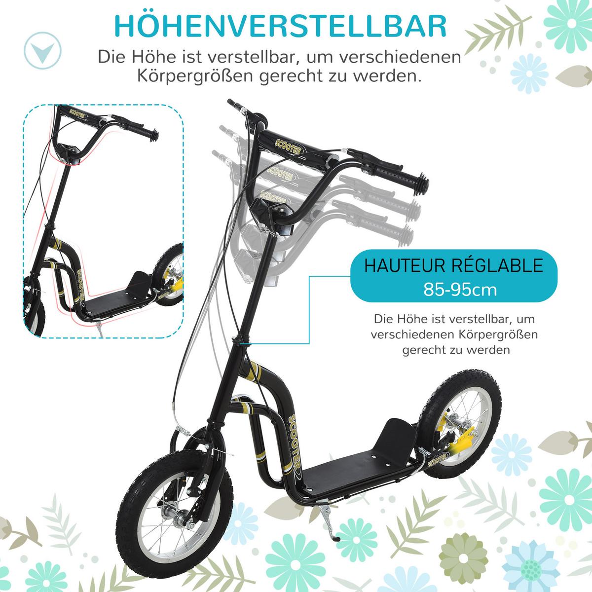 KINDERROLLER ab 5 Jahre Scooter Kinderscooter Tretroller Cityroller Schwarz - Schwarz, Metall (120/58/95cm) - HOMCOM