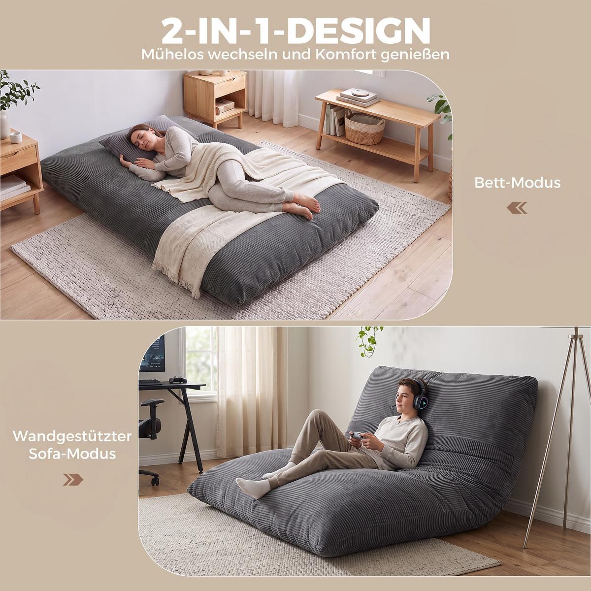BODENSESSEL Cordstoff Schaumstoff Dunkelgrau - Dunkelgrau, Textil (98/95/145cm) - HOMCOM