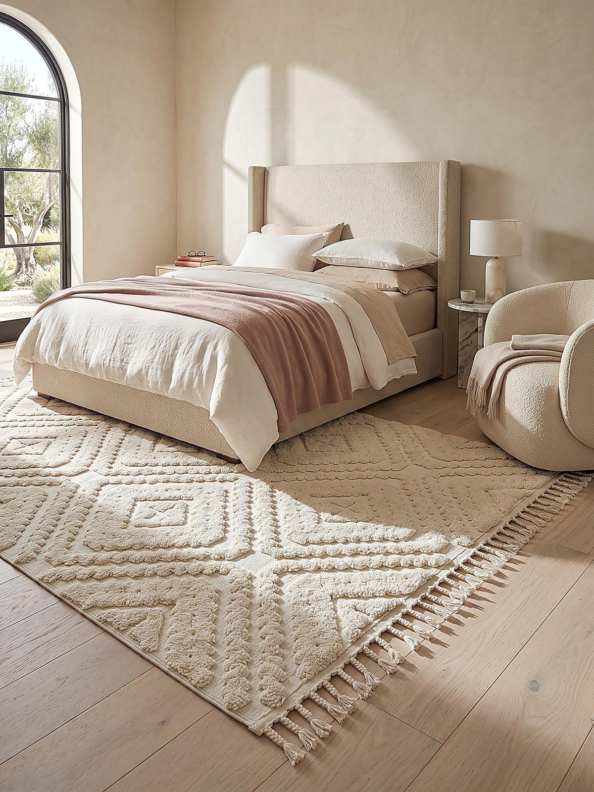 TEPPICH Hochflor, mit Fransen, TALLA, in Creme, Rautenmuster, 133 x 190 cm - Beige, Textil (133/190cm) - KADIMA DESIGN
