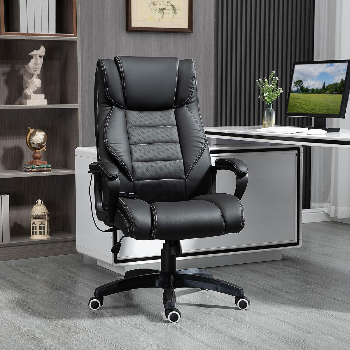 BÜROSTUHL mit Massage, Schwarz - Schwarz, Leder (64/120/74cm) - Vinsetto