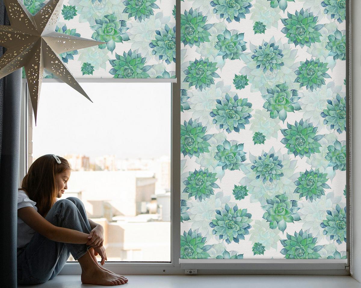 INNENROLLO - Fensterrollo - Rollo - 100x140 cm - Grüne Blumen - Grün, Kunststoff (100/140/0.5cm) - TULUP