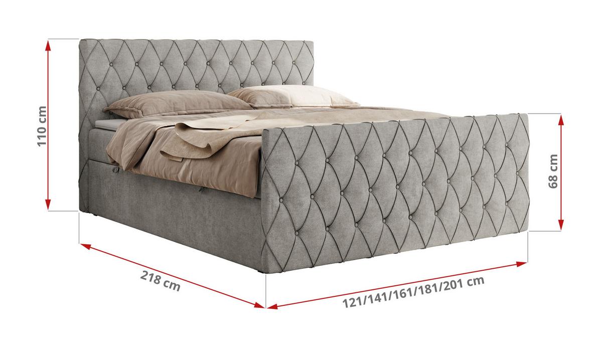 BOXBETT MIREN DUO 120/200 - Hellgrau Strukture - H4 - Hellgrau, Holz/Textil (120/200cm) - MKS