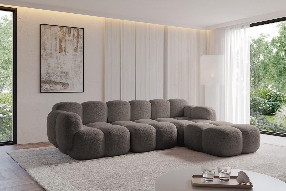 ECKSOFA modulares Sofa Rechts Miko-L2 302x205x75 Braun Bouclé - Dunkelbraun/Schwarz, Holzwerkstoff/Kunststoff (302/205cm) - ALTDECOR