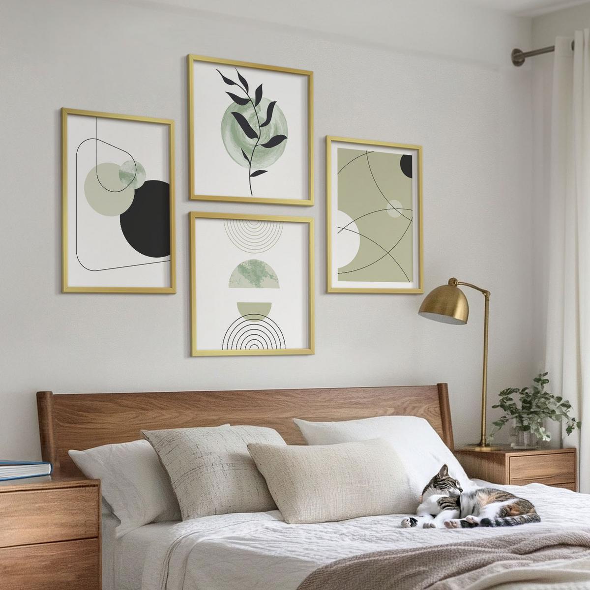BILDER SET 4er Set - 50x50 cm & 40x60 cm Goldrahmen - Abstrakte Formen und Farben - Goldfarben, Kunststoff (50/50cm) - TULUP