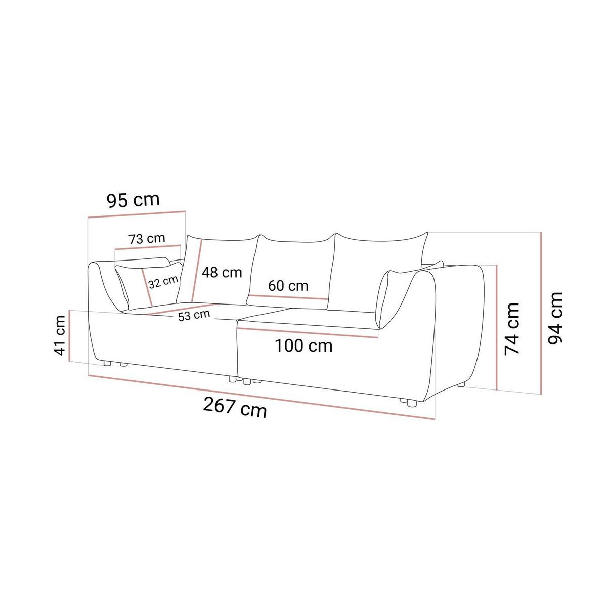 SOFA ASPEN Zweisitzer mit Schlaffunktion, Anafi 02 - Hellgrau, Textil (267/94/95cm) - Lookway