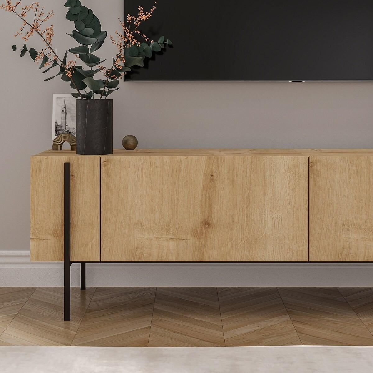 TV-MÖBEL mit 2 klappbaren Türen und Metallfüßen 31,4/160/45,6 cm - Eichefarben, Holzwerkstoff (31.4/45.6/36cm) - Calicosy