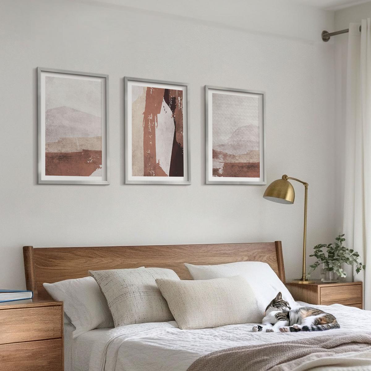 BILDER SET 3er Set - 40x60 cm Silberner Rahmen - Braun-beige abstrakte Muster - Silberfarben, Kunststoff (40/60cm) - TULUP