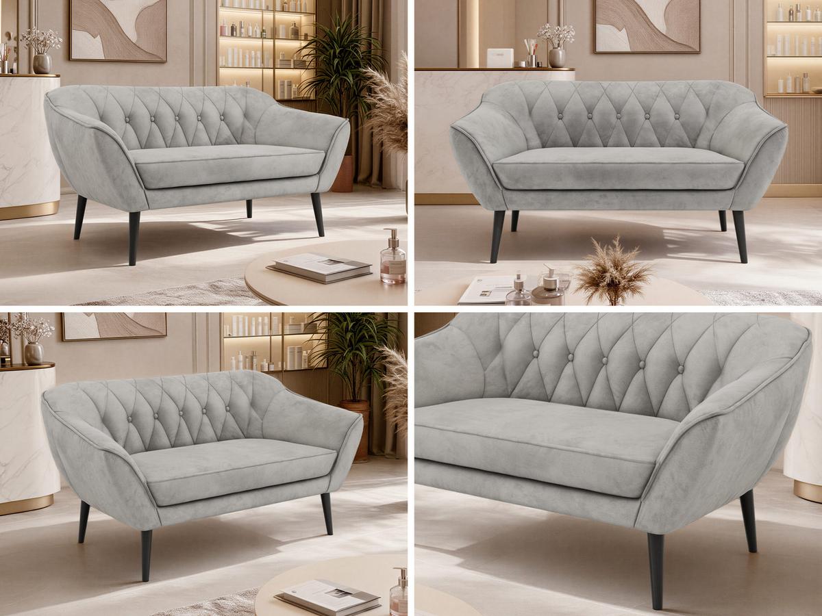 2-SITZER-SOFA PIRS - Hellgrau Velvet - Schwarze Beine - Hellgrau/Schwarz, Holzwerkstoff/Textil (140/75/74cm) - MKS